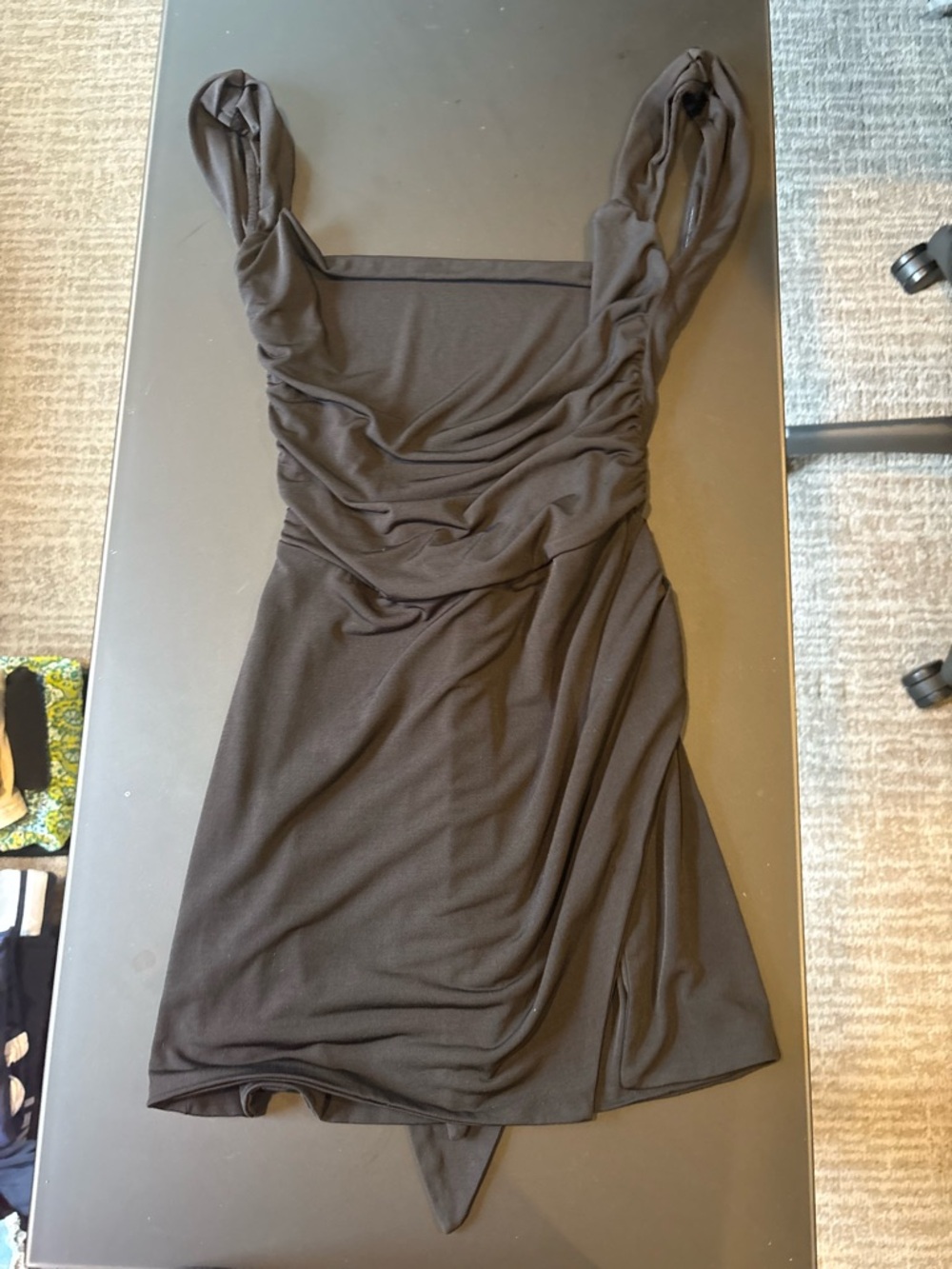 Tiger Mist Black Ruched Mini Dress with Draped Straps